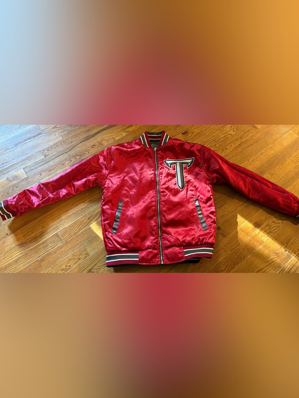 Troy Trojans Reversible Satin Jacket, Crimson/Silver, Size Large, Vintage, EUC